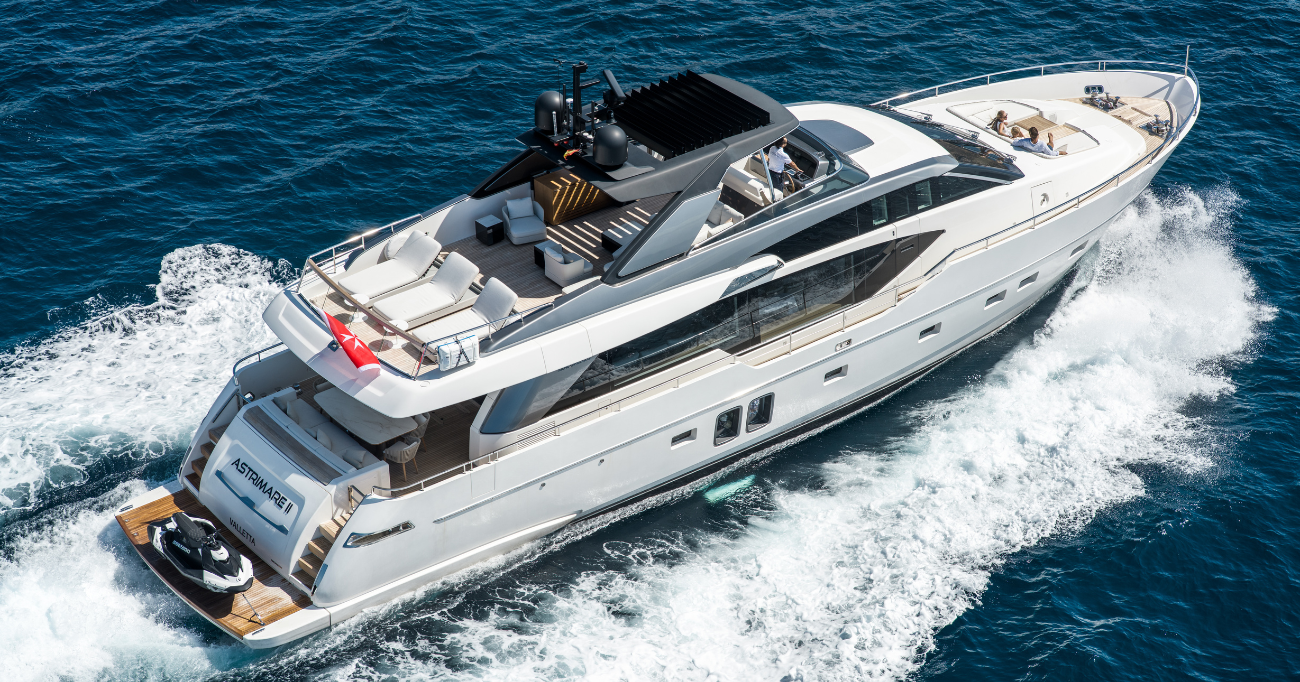 "Luxury 35-meter new build yacht cruising in the Mediterranean."
