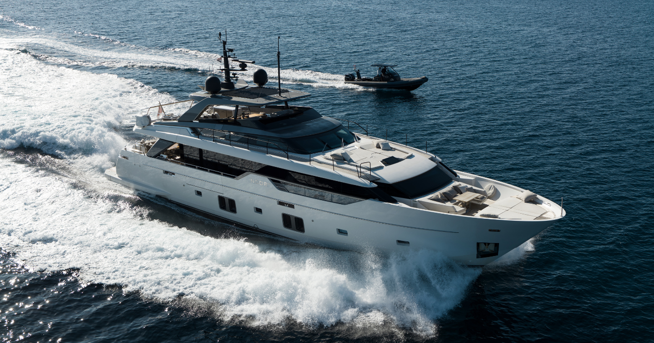 "Luxury 35-meter new build yacht cruising in the Mediterranean."